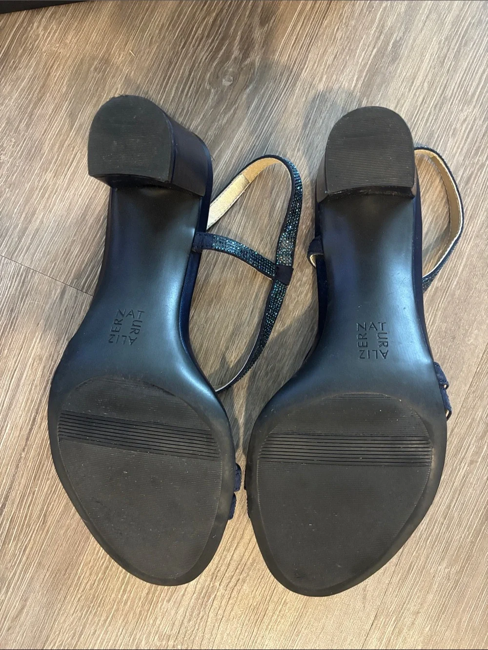 Naturalizer Navy Strappy Block Heel Sandals with Sparkle 11W